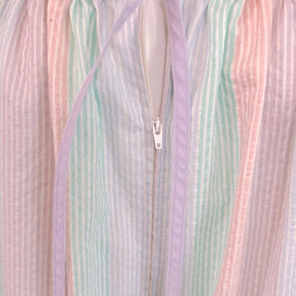 VINTAGE Komar Pastel Pink Green Purple Striped Cotton Midi Mumu Housedress - Picture 6 of 8